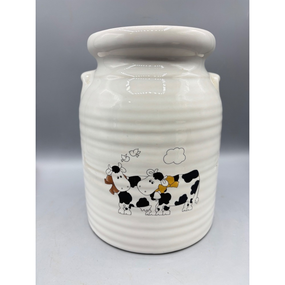 Vtg Harris Pottery Ceramic Cow Milk Can Crock Utensil Holder Caddy‎ Farmhouse